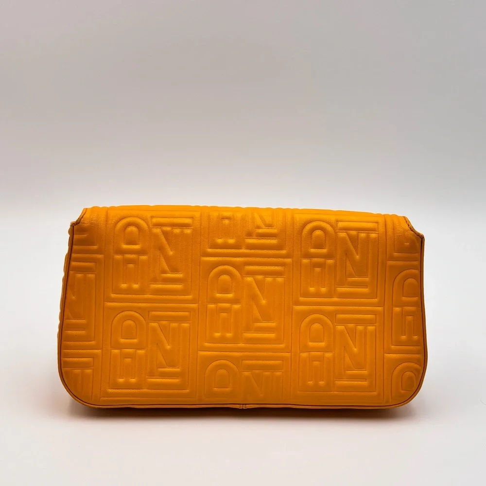 Fendi Yellow Embossed Zucca Leather Baguette Shoulder Bag Silver Hardware - Picture 2 of 12